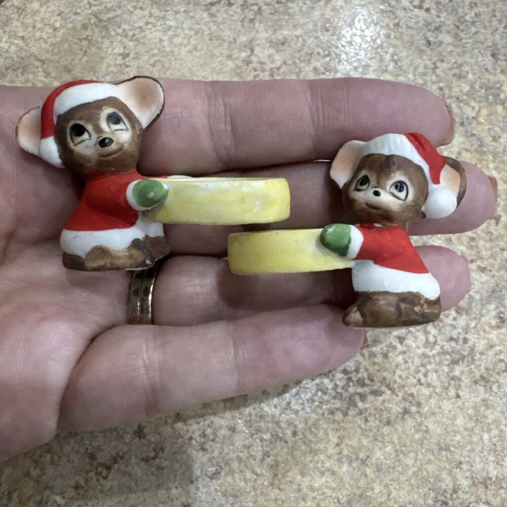 Vintage Enesco Candle Climbers Mice Christmas Holiday taper Candle